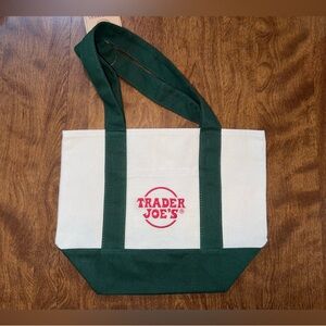 NWT mini Trader Joe’s Green and White Canvas Tote Bag